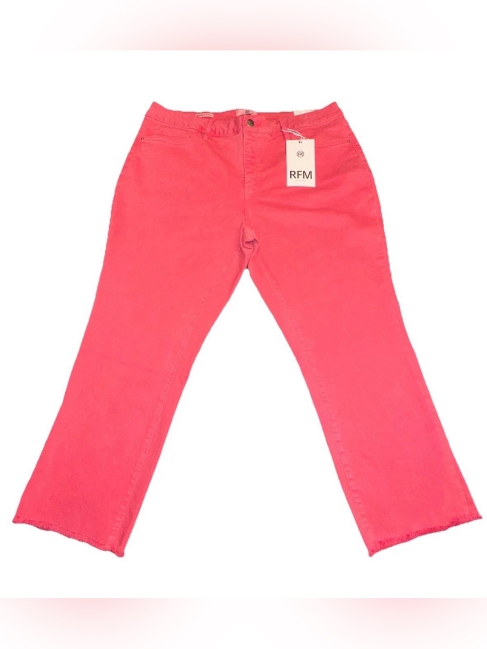 RFM Crop Dylan Full Size Tummy Control High Waist Raw Hem Pink Denim Jeans Sz 22